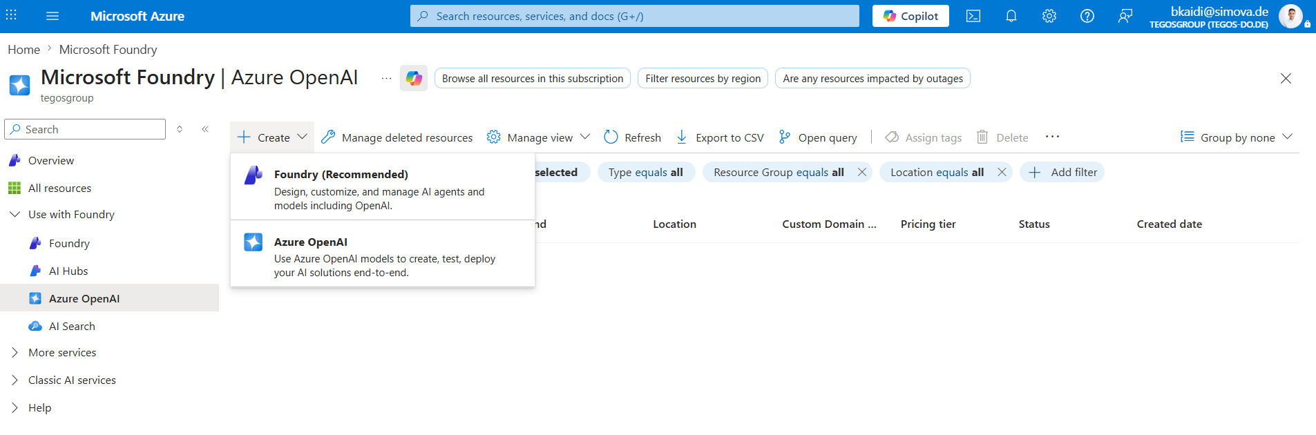 Create Azure OpenAI resource